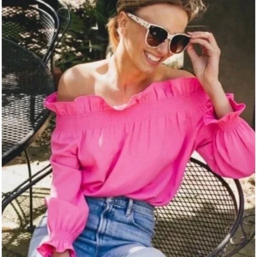 Tuckernuck Bright Pink Off-the-Shoulder Ruffle Blouse